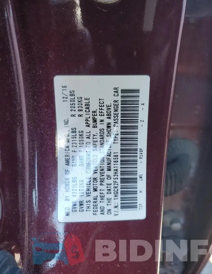 1HGCR2F53HA116561 Photo# 12
