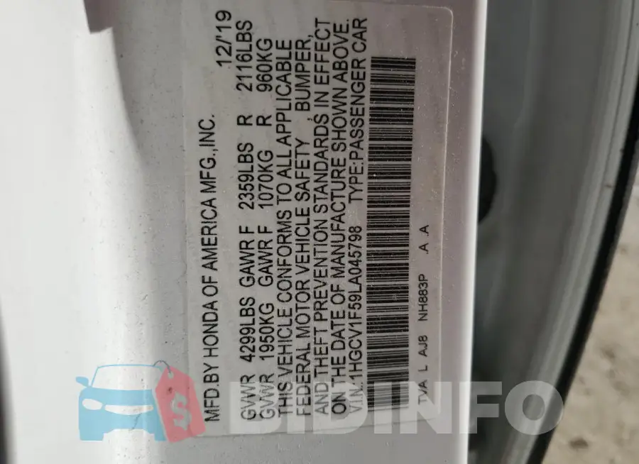 1HGCV1F59LA045798 Photo# 12