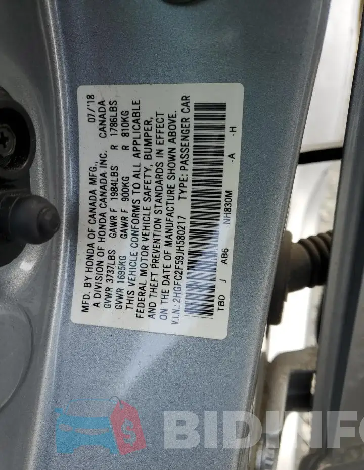 2HGFC2F59JH580217 Photo# 12