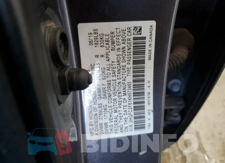 2HGFC2F61KH573465 Photo# 13