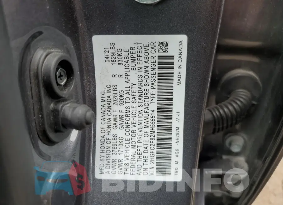 2HGFC2F82MH555514 Photo# 12