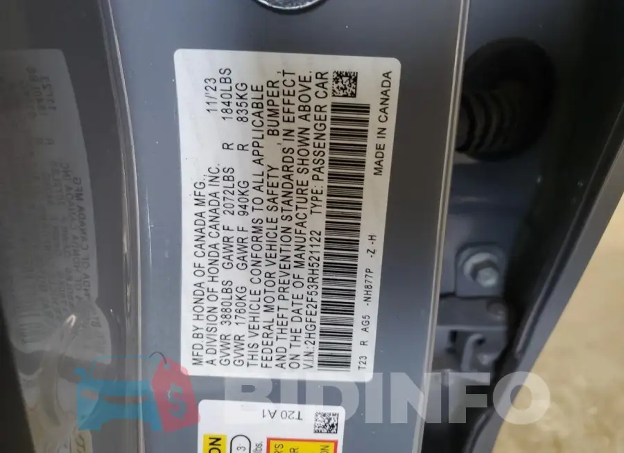 2HGFE2F53RH521122 Photo# 12