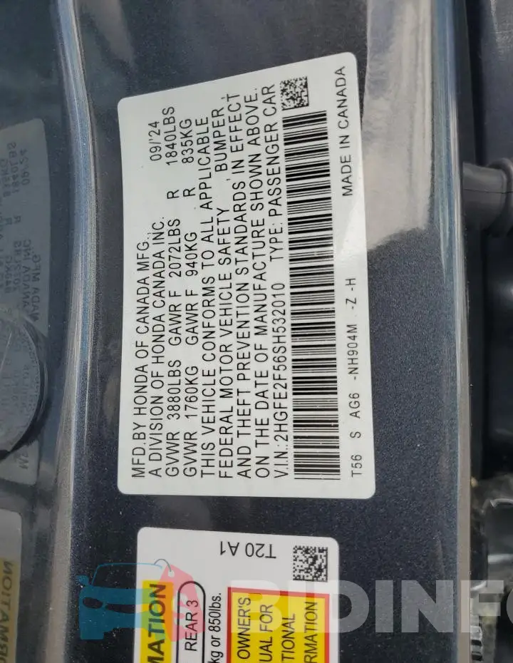 2HGFE2F56SH532010 Photo# 12