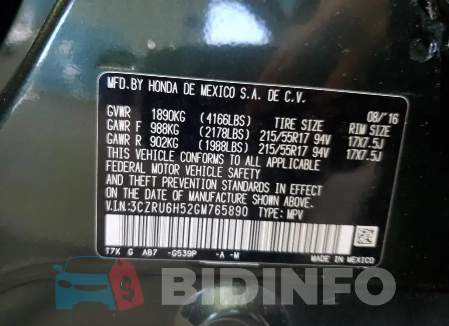 3CZRU6H52GM765890 Photo# 13