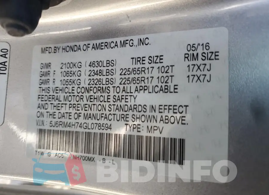 5J6RM4H74GL078594 Photo# 14