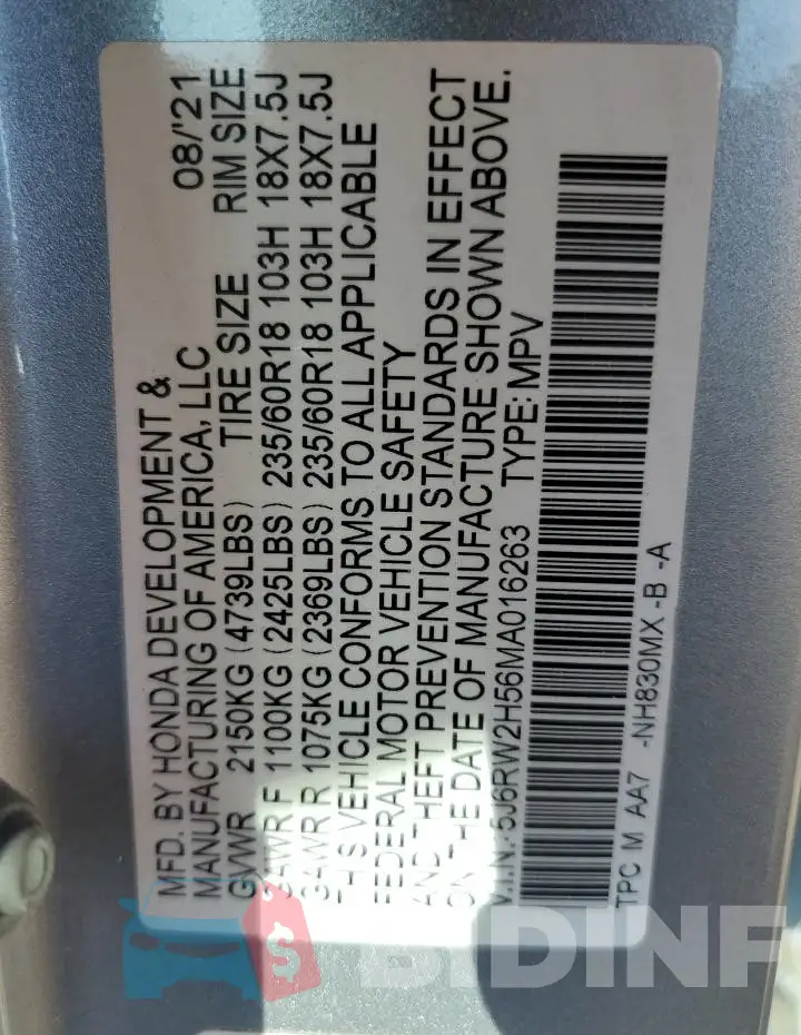 5J6RW2H56MA016263 Photo# 14