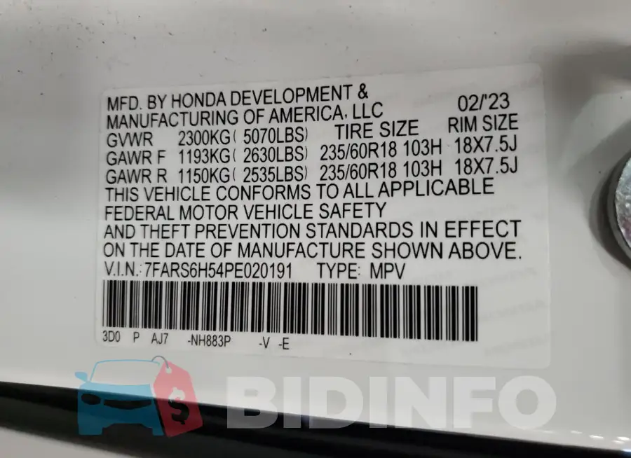 7FARS6H54PE020191 Photo# 13
