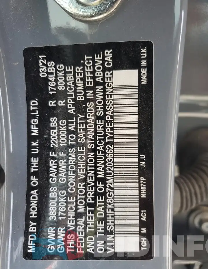 SHHFK8G72MU203662 Photo# 12