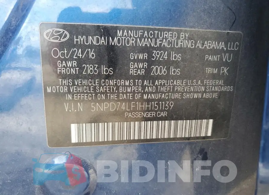 5NPD74LF1HH151139 Photo# 13