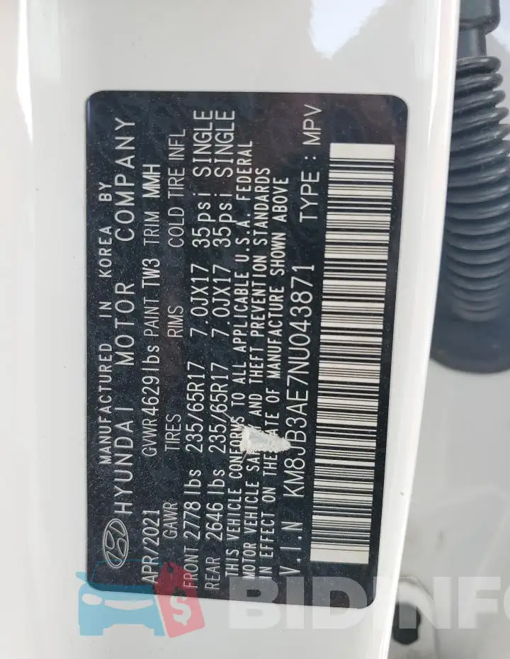 KM8JB3AE7NU043871 Photo# 14