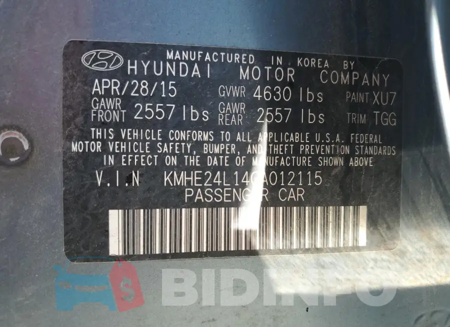 KMHE24L14GA012115 Photo# 13