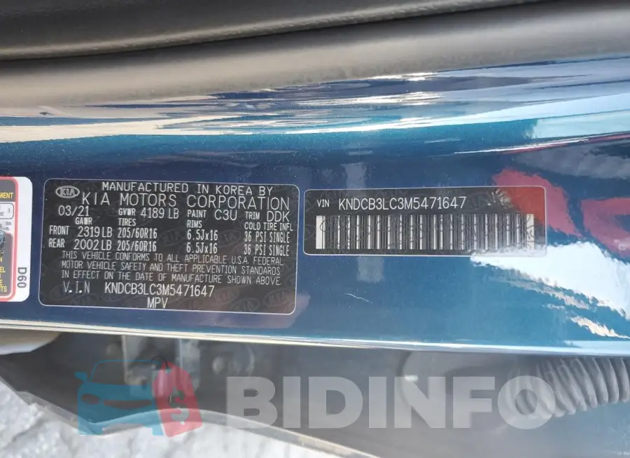 KNDCB3LC3M5471647 Photo# 13