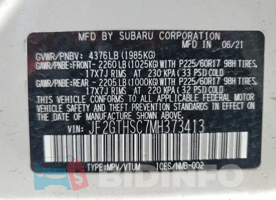 JF2GTHSC7MH373413 Photo# 14