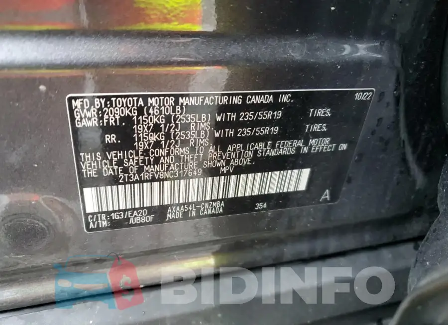2T3A1RFV8NC317649 Photo# 13