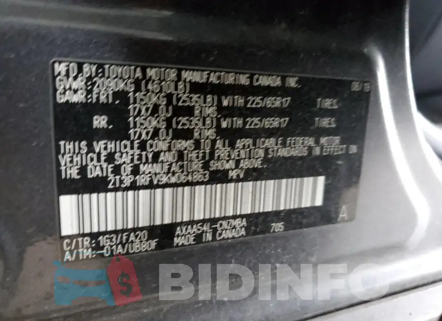 2T3P1RFV9KW064863 Photo# 13