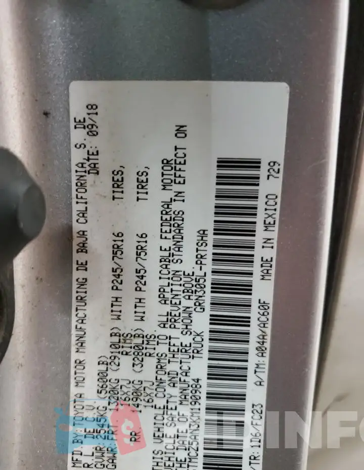 3TMCZ5AN3KM190984 Photo# 12