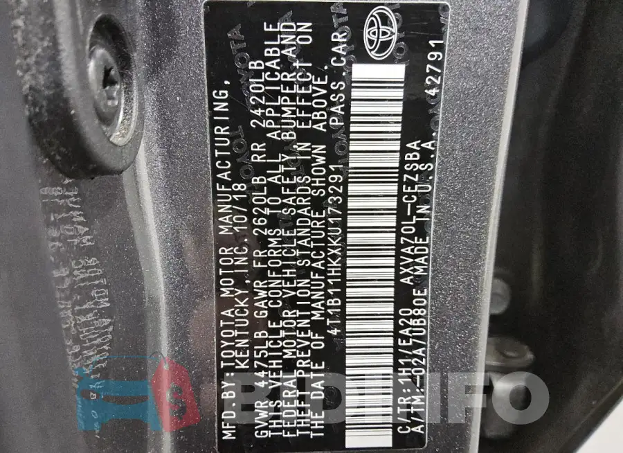 4T1B11HKXKU173291 Photo# 13