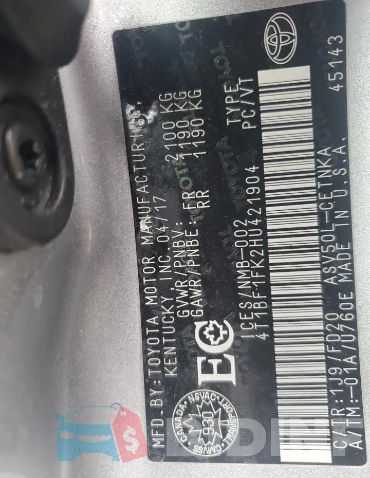 4T1BF1FK2HU421904 Photo# 12