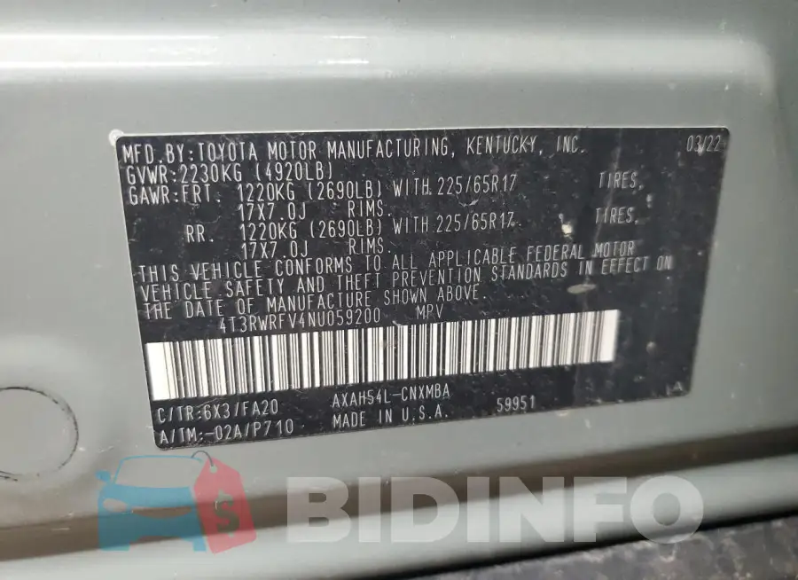 4T3RWRFV4NU059200 Photo# 13