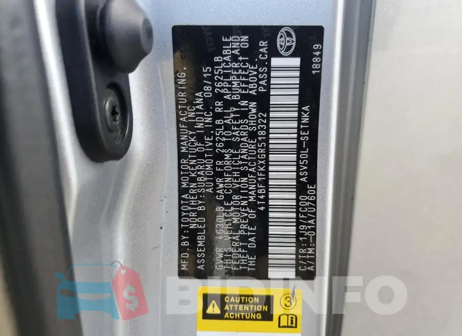 4T4BF1FKXGR518322 Photo# 13