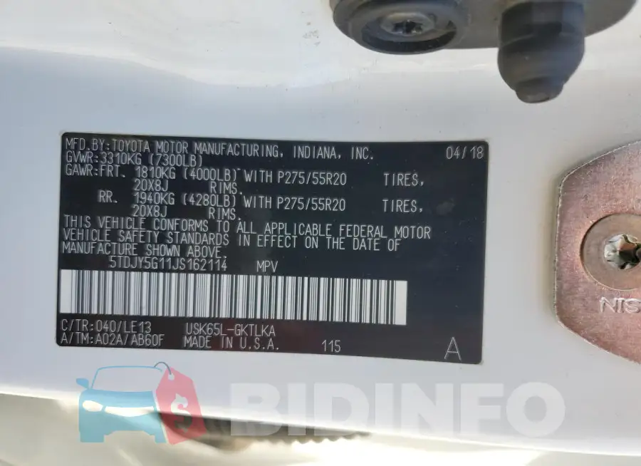 5TDJY5G11JS162114 Photo# 13