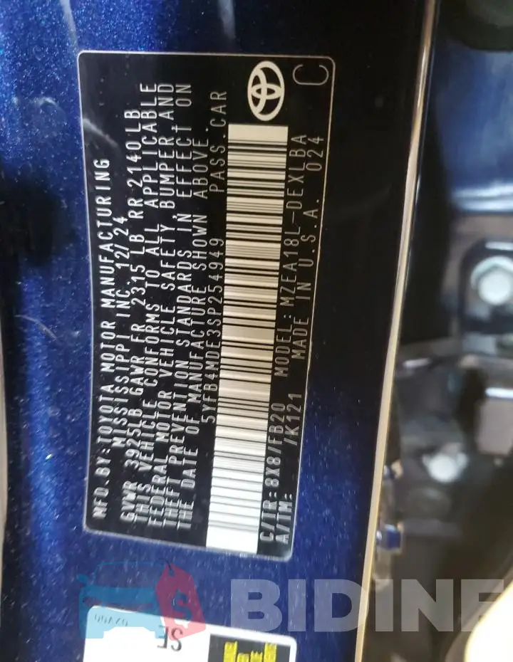 5YFB4MDE3SP254949 Photo# 12