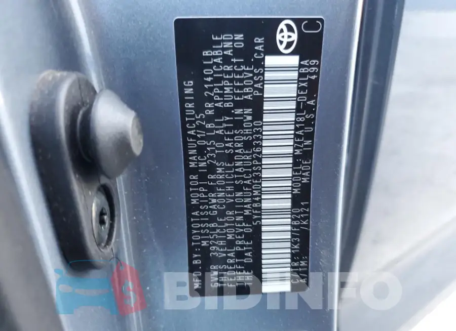 5YFB4MDE3SP263330 Photo# 12