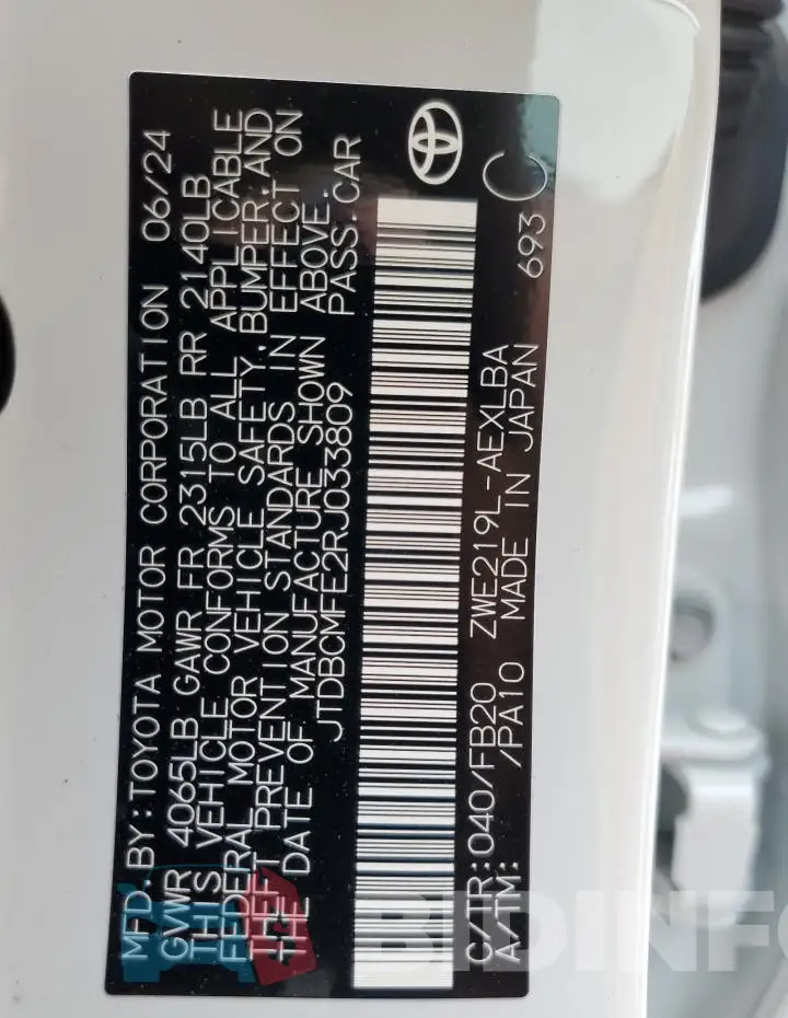 JTDBCMFE2RJ033809 Photo# 13