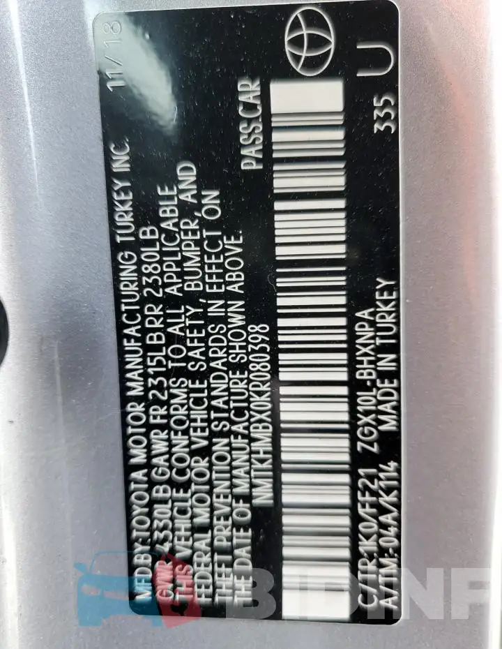 NMTKHMBX0KR080398 Photo# 13