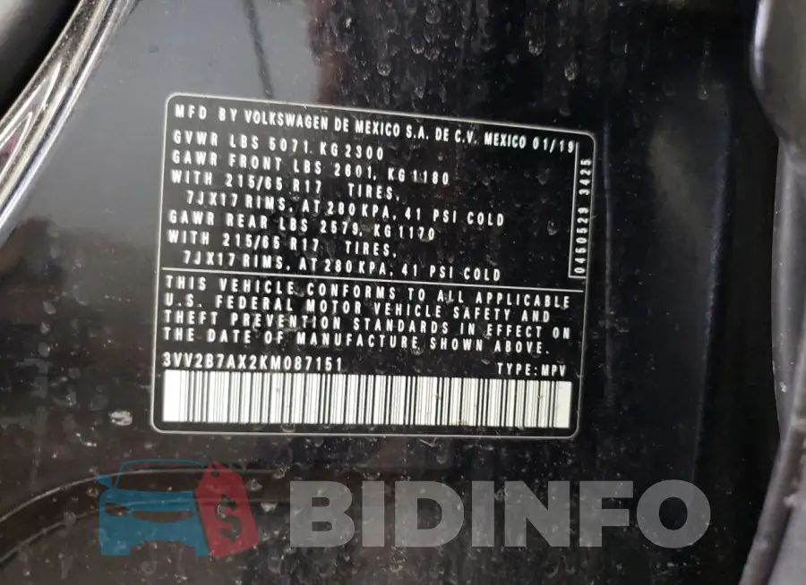 3VV2B7AX2KM087151 Photo# 13