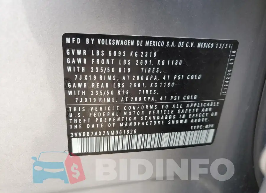 3VV8B7AX2NM061826 Photo# 14