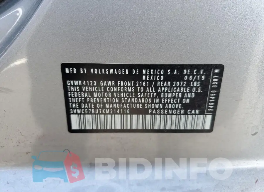 3VWC57BU7KM214116 Photo# 12