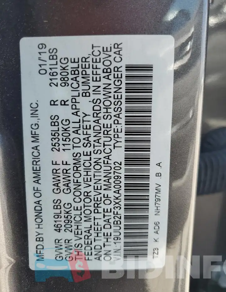 19UUB2F3XKA009702 Photo# 12