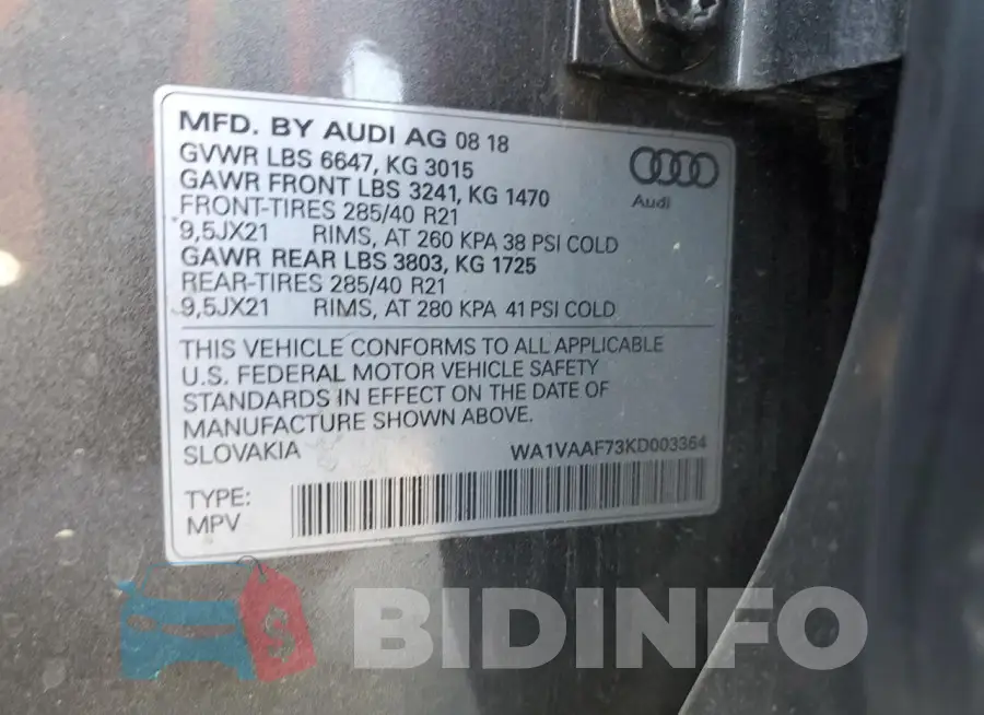 WA1VAAF73KD003364 Photo# 13