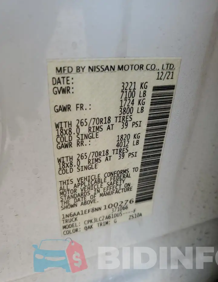 1N6AA1EF8NN100276 Photo# 12