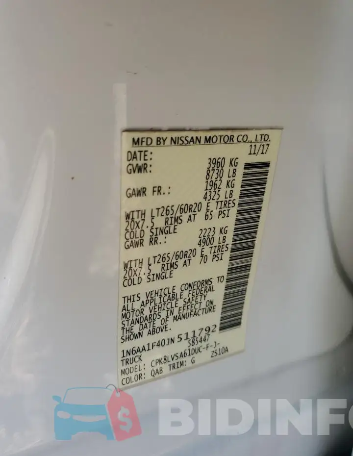 1N6AA1F40JN511792 Photo# 12