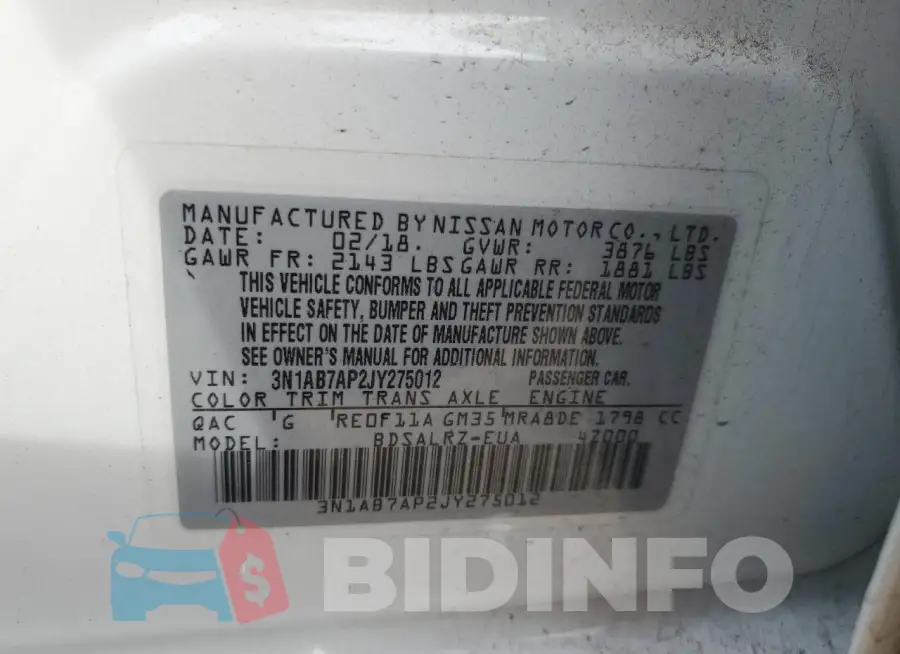 3N1AB7AP2JY275012 Photo# 12