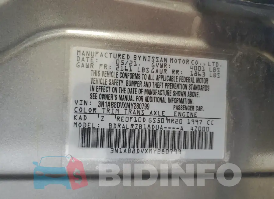 3N1AB8DVXMY280799 Photo# 12