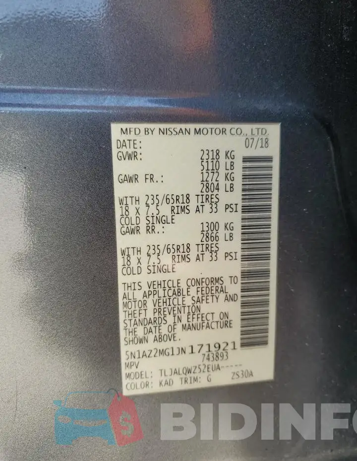 5N1AZ2MG1JN171921 Photo# 13