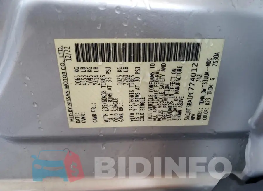 5N1BT3BA1PC774012 Photo# 13