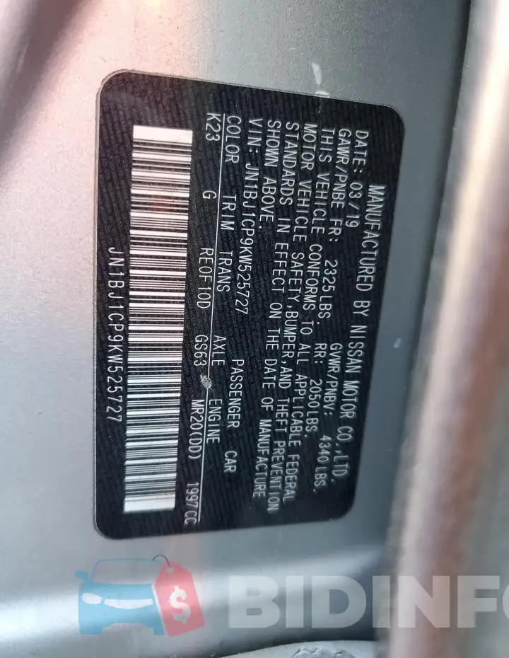 JN1BJ1CP9KW525727 Photo# 13