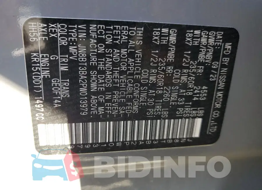 JN8BT3BA2PW013979 Photo# 13
