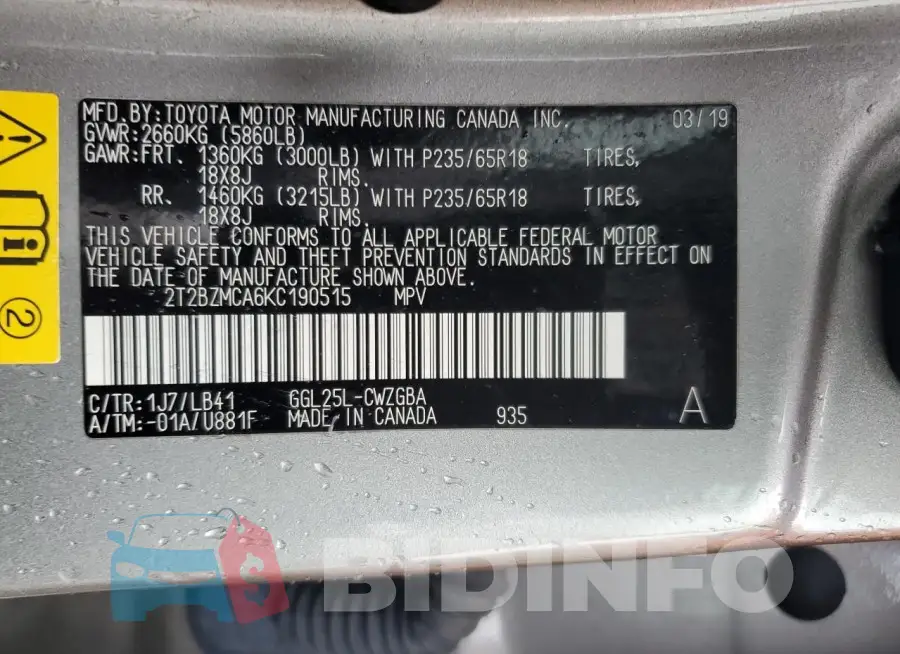 2T2BZMCA6KC190515 Photo# 13