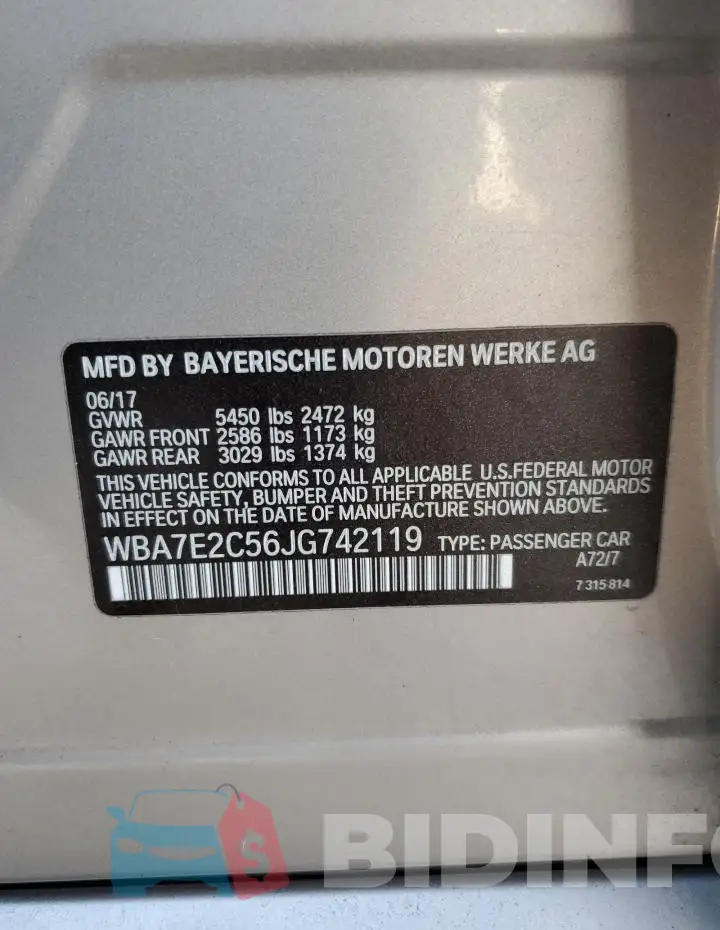 WBA7E2C56JG742119 Photo# 12