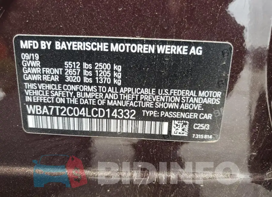 WBA7T2C04LCD14332 Photo# 12