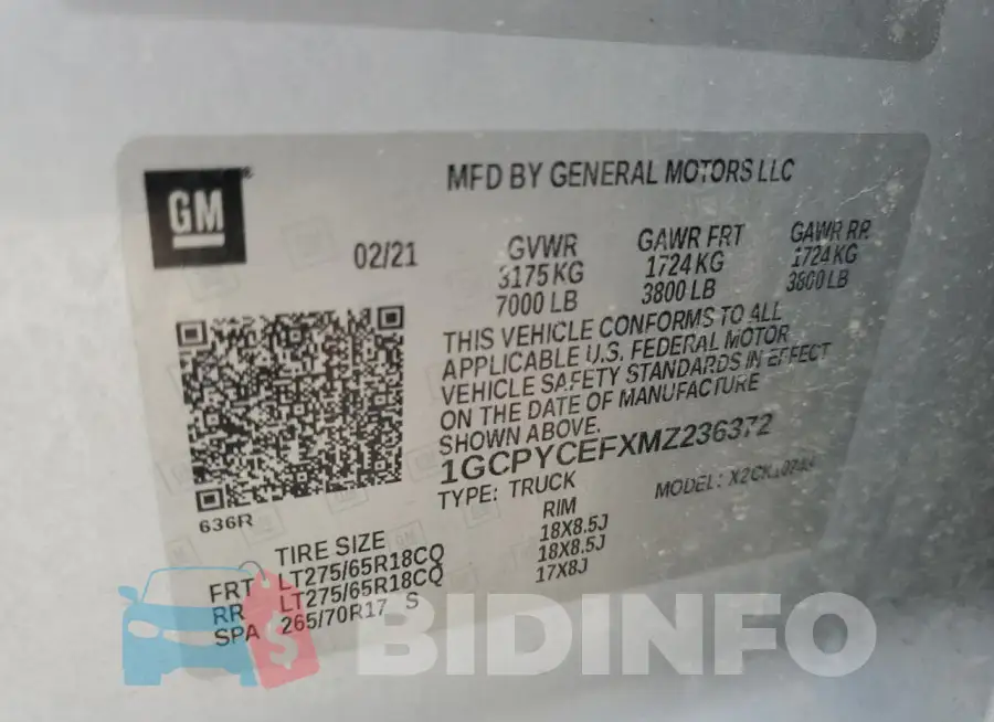 1GCPYCEFXMZ236372 Photo# 12