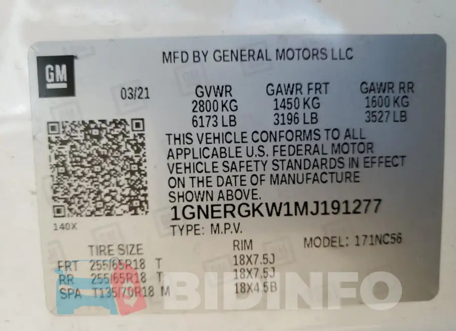 1GNERGKW1MJ191277 Photo# 14