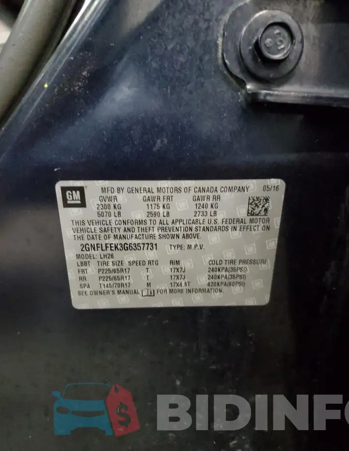 2GNFLFEK3G6357731 Photo# 13 2GNFLFEK3G6357731 Photo# 13