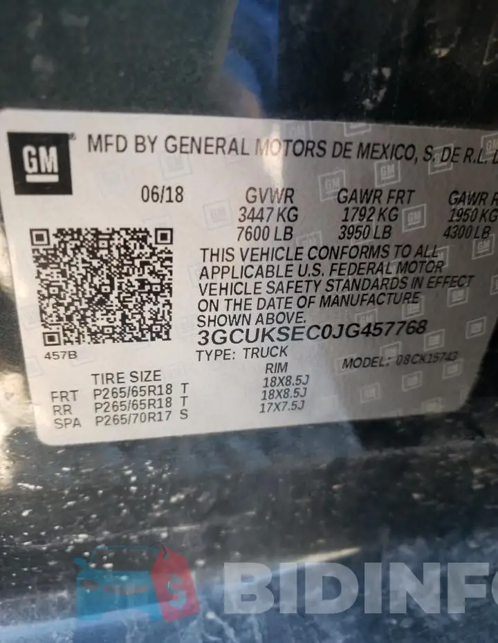 3GCUKSEC0JG457768 Photo# 12