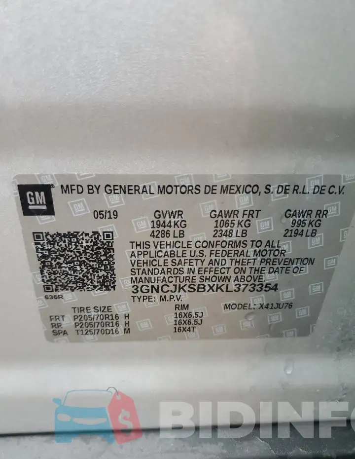 3GNCJKSBXKL373354 Photo# 13